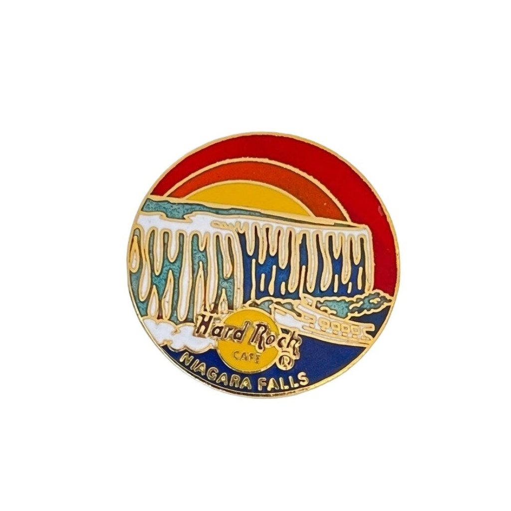 Hard Rock Cafe Niagara Falls Pin Push Back Round Circle Sunset Waterfall 18$